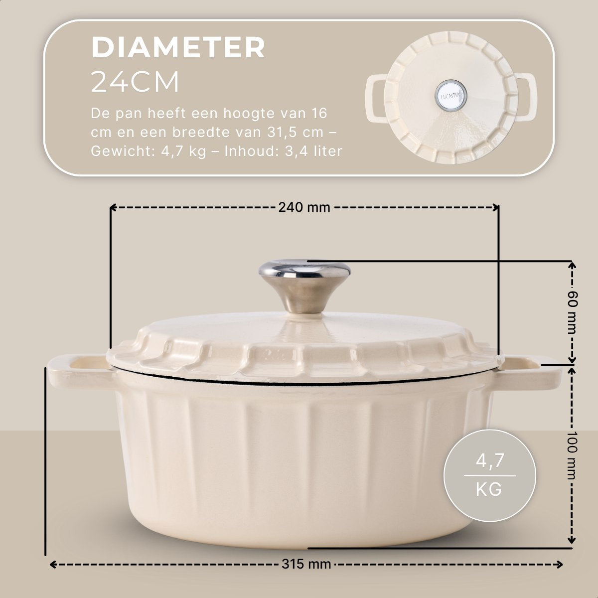 Braadpan Gietijzer Emaille 3.4L