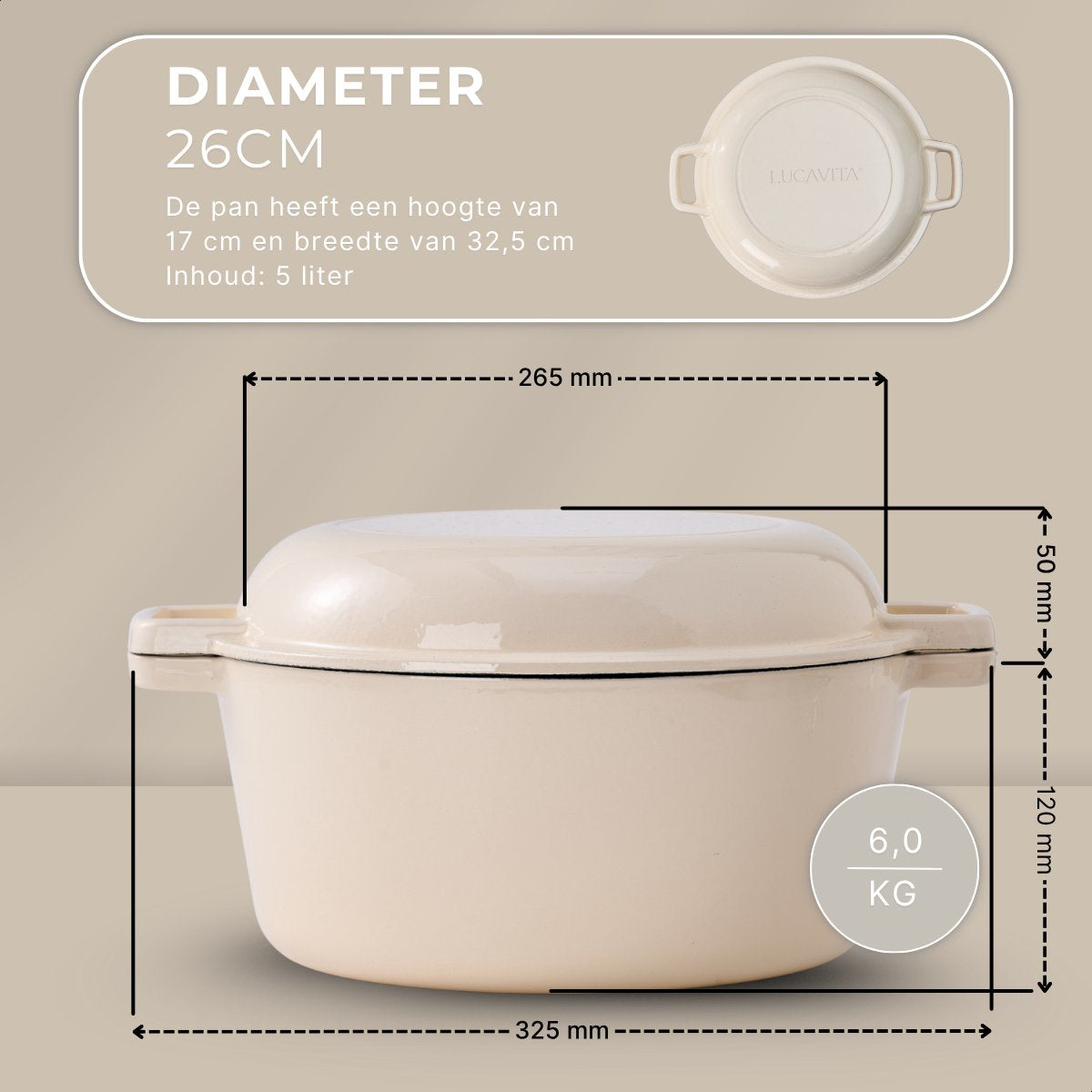 Braadpan Gietijzer Emaille 5.0L